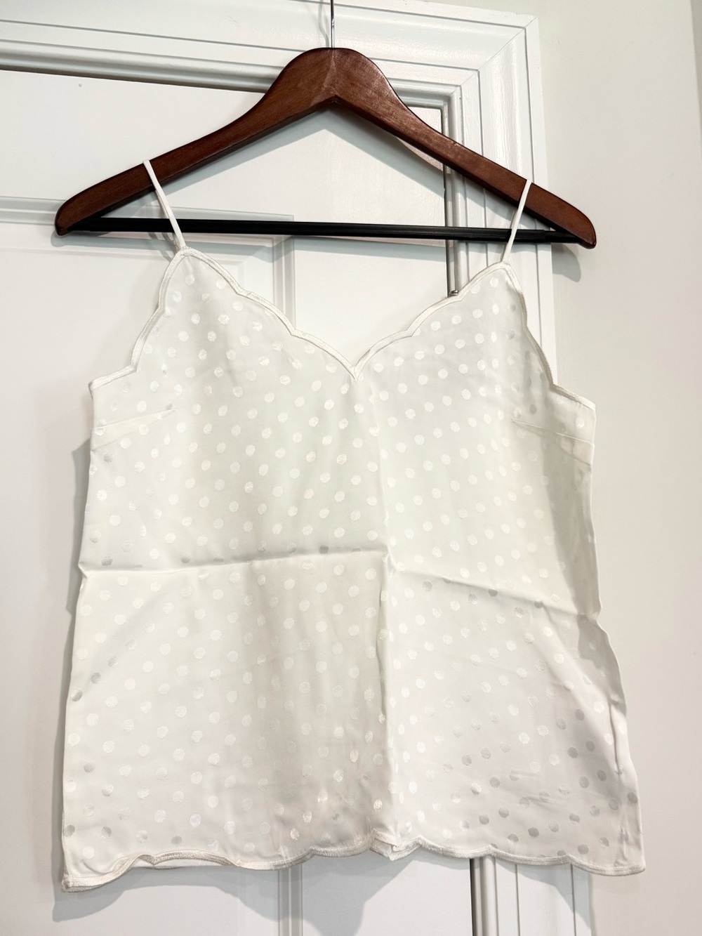 NWT Express White Polka Dot Satin Scallop Cami
